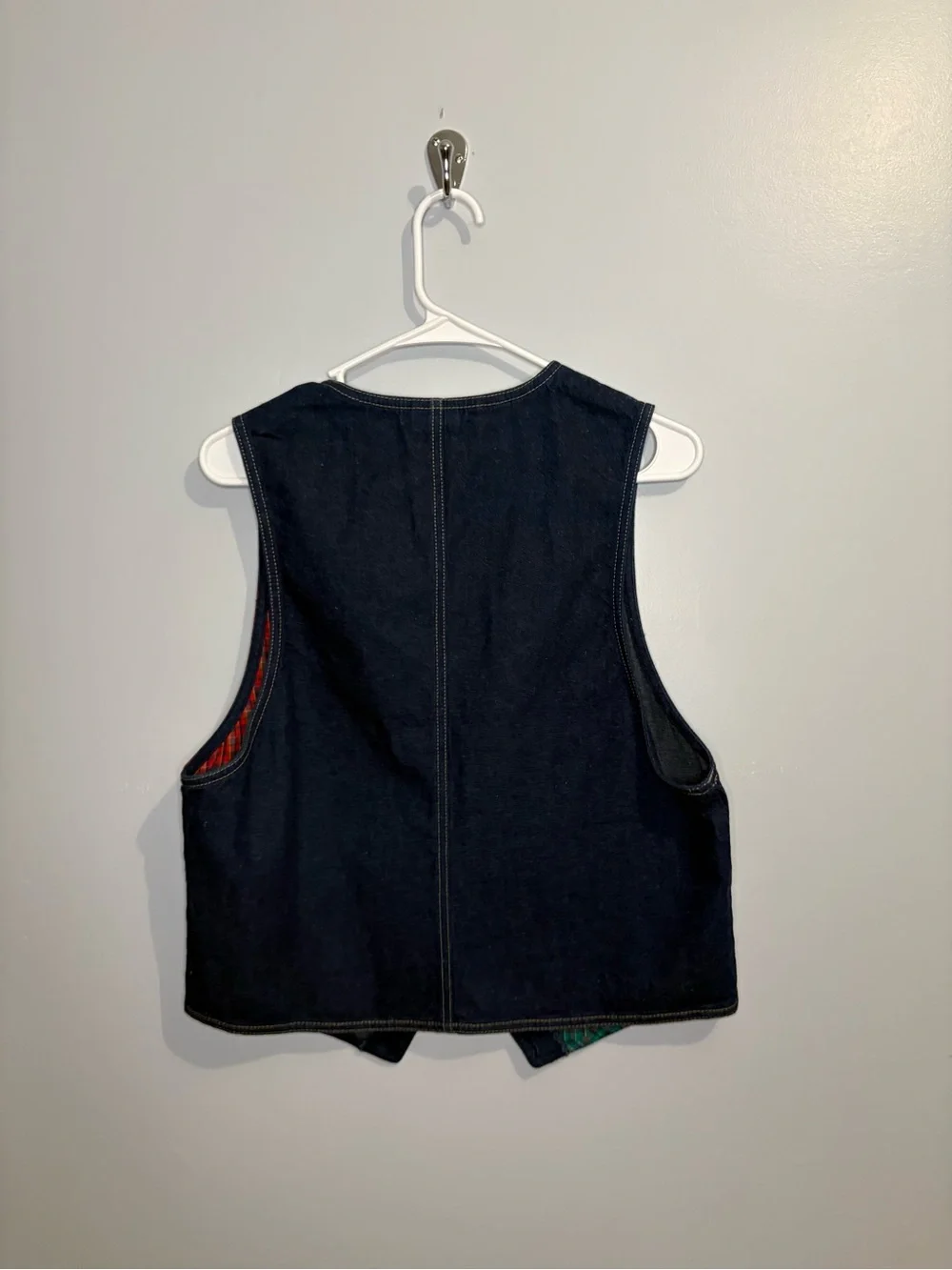 Vintage Napa Valley Plaid Patchwork Vest Denim Red Green Women’s Medium Light - Picture 8 of 13